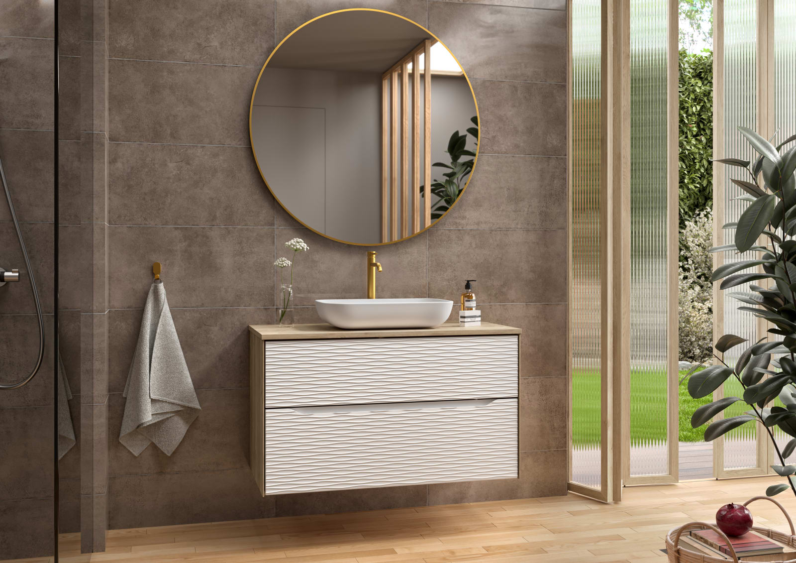 Mueble de baño con encimera de madera Sahara Coycama principal 0