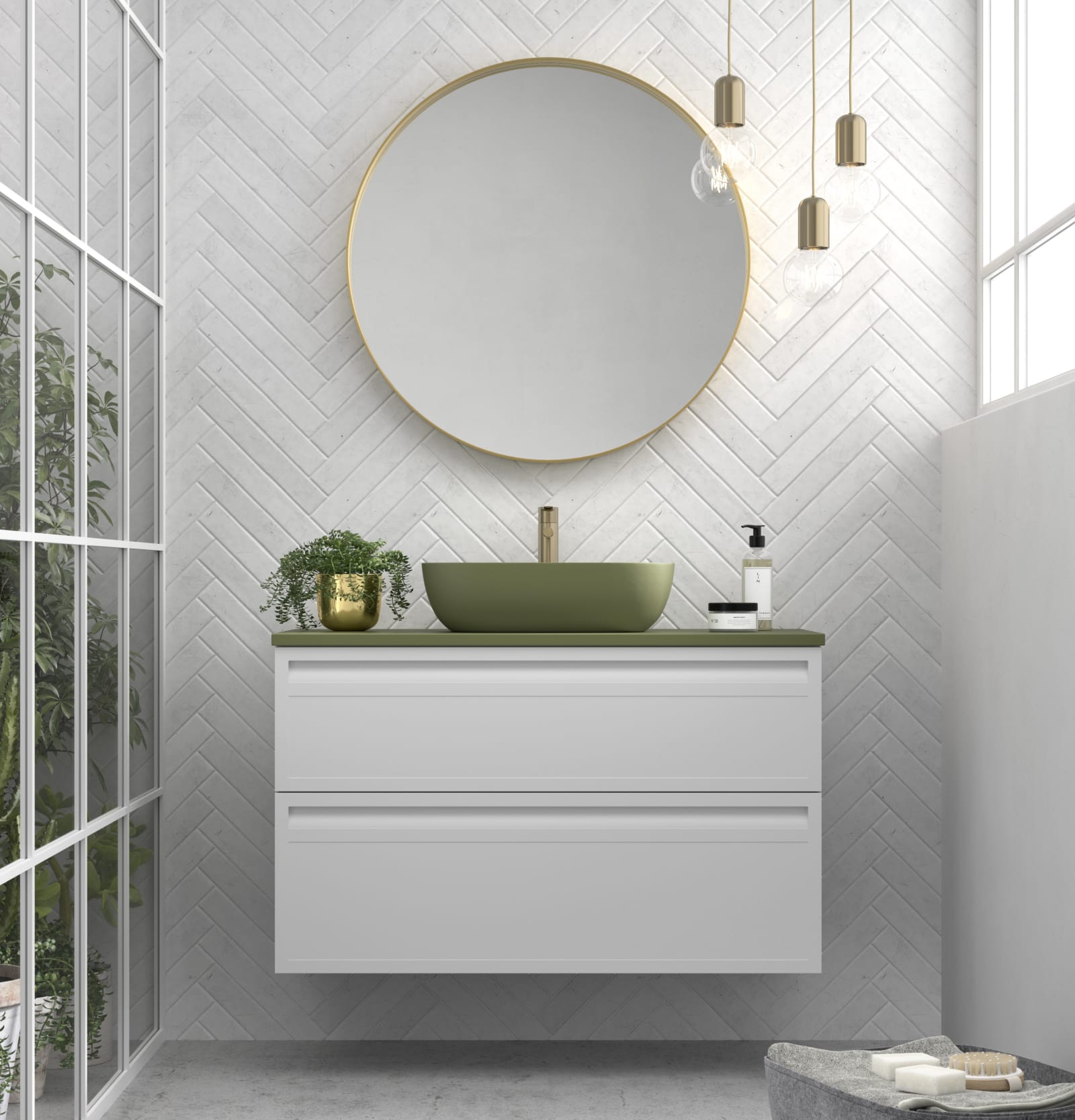 Conjunto mueble de baño con lavabo sobre encimera de microtec Marina Avila Dos principal 0