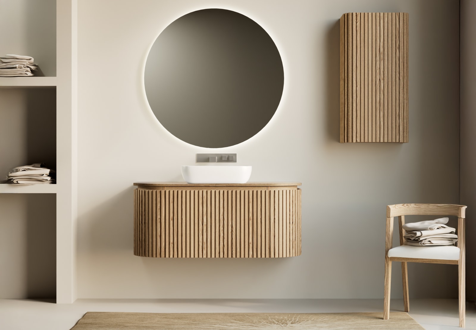 Mueble de baño madera varias medidas, maciza de fresno con encimera de madera Neo Curve Bruntec principal 0