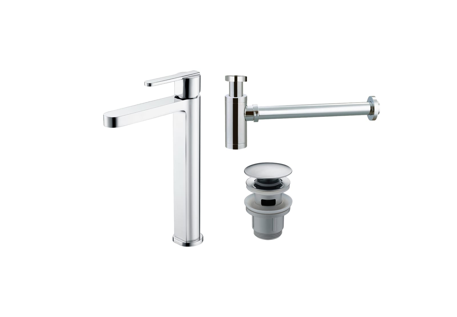Pack Grifo de lavabo caño alto Roma Imex + Válvula click-clack + Sifón principal 0