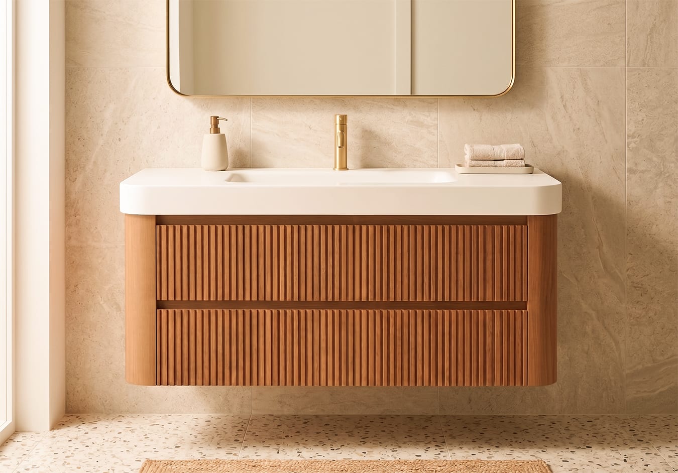 Conjunto de mueble de baño con lavabo Solid Surface Duna Bruntec principal 0