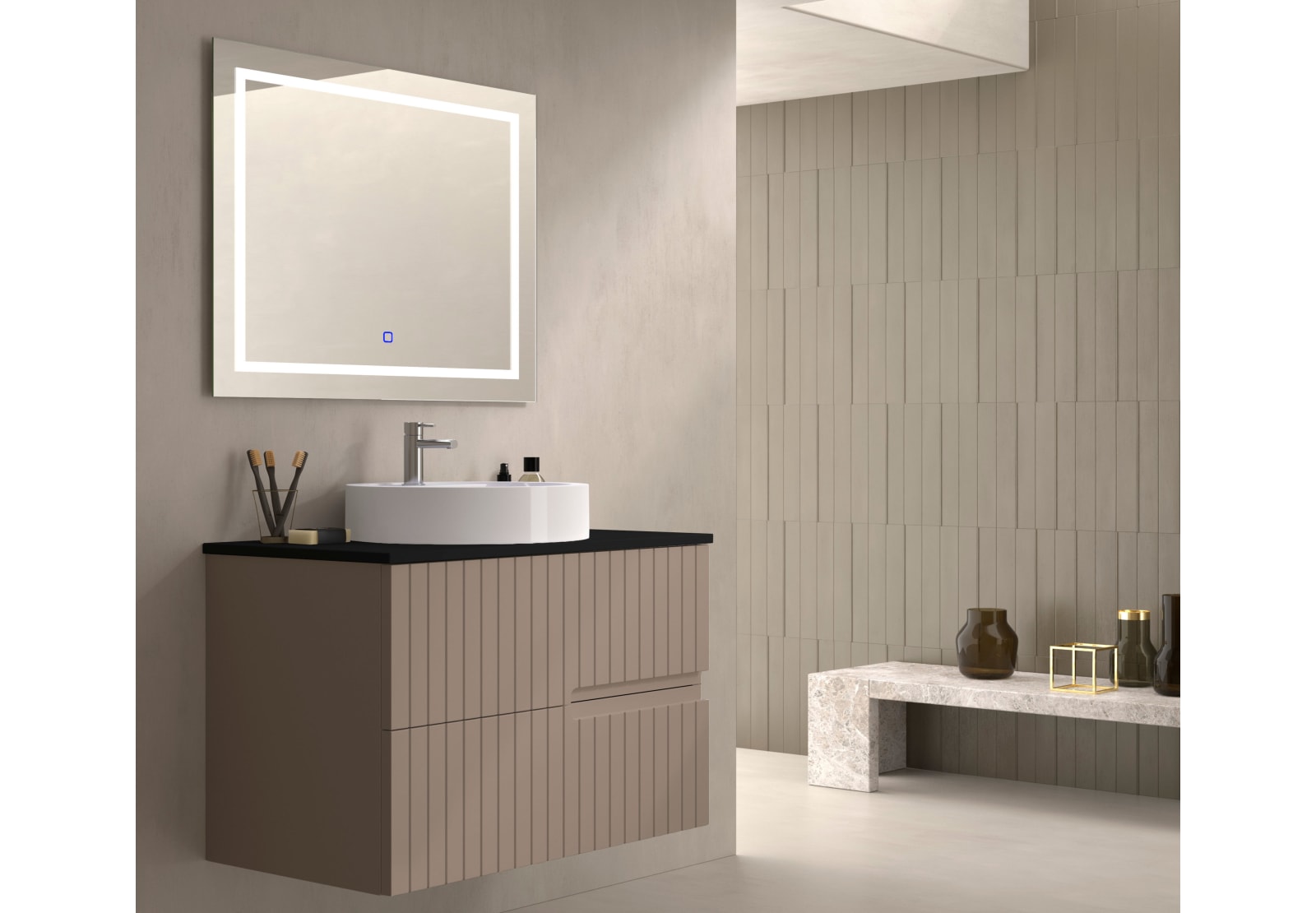 Mueble de baño con encimera piedra compactada negra Ebi Bruntec colores principal 0