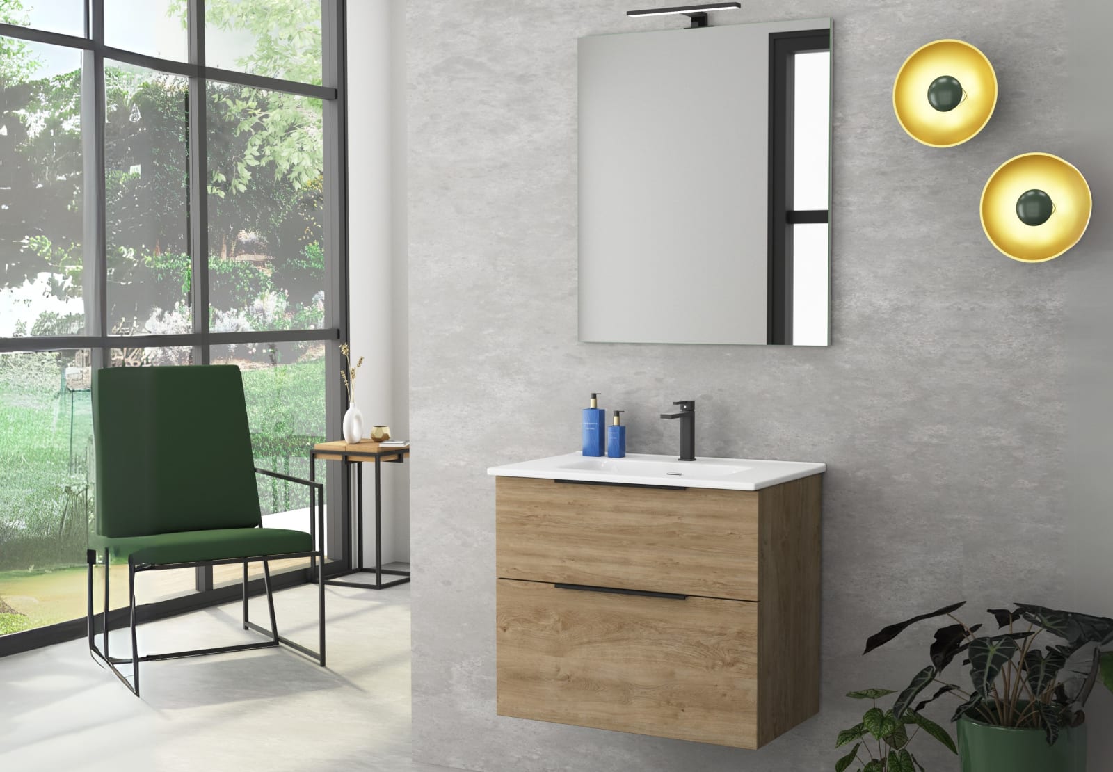 Conjunto mueble de baño fondo reducido 39cm Comet tirador negro Coycama principal 0