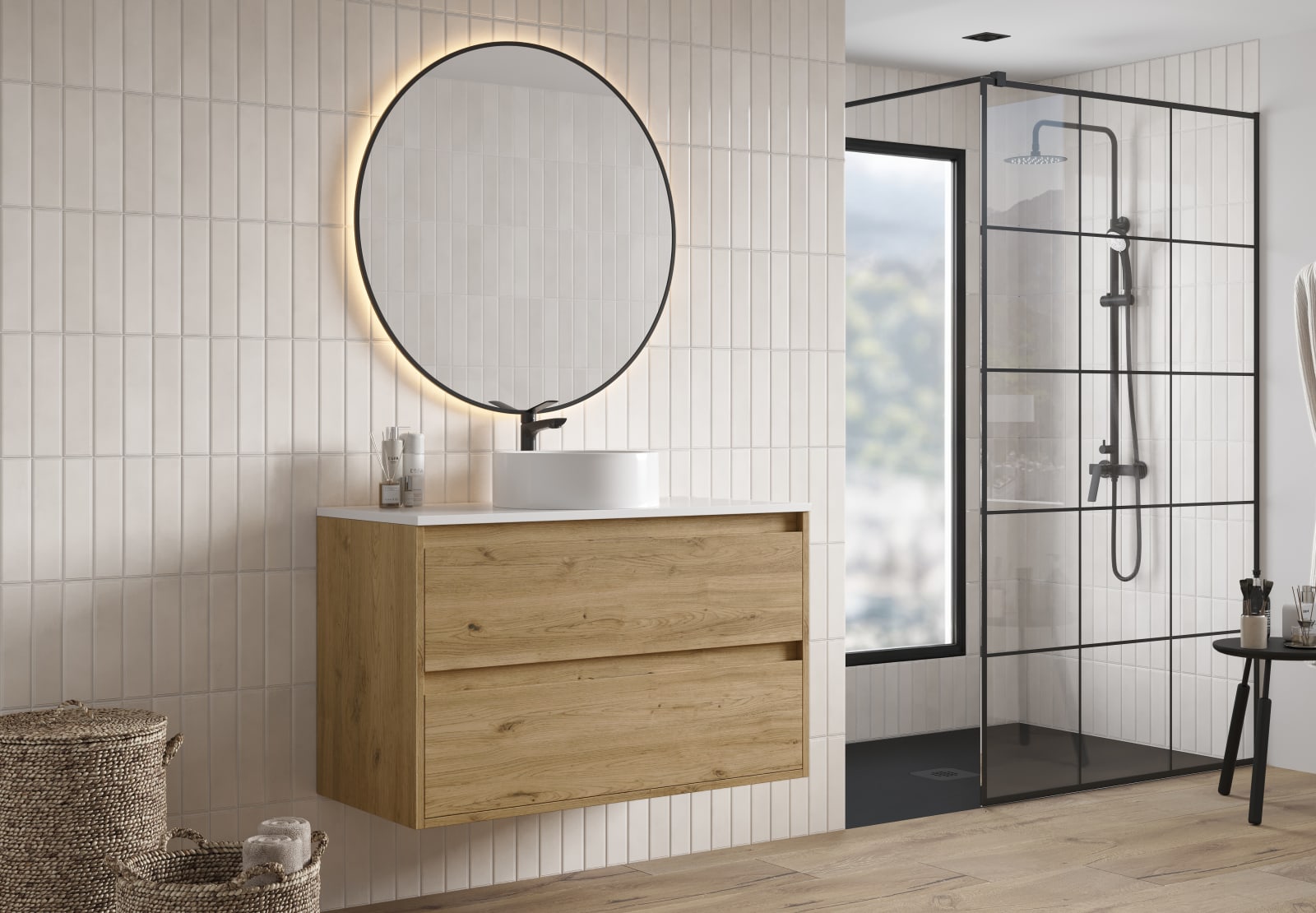 Mueble de baño con encimera Piedra Compactada blanca Artemisa de Bruntec principal 0