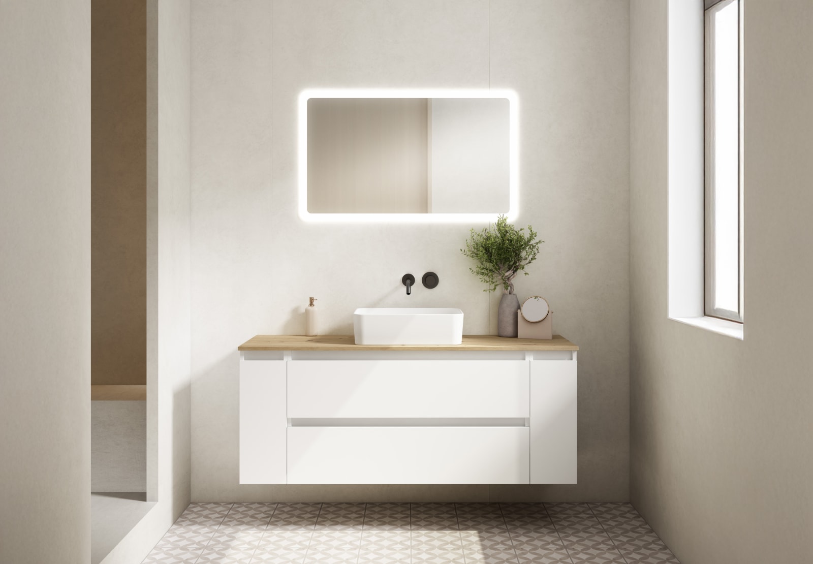 Mueble de baño con encimera de madera Hidrofuga roble costa Box Viso principal 0
