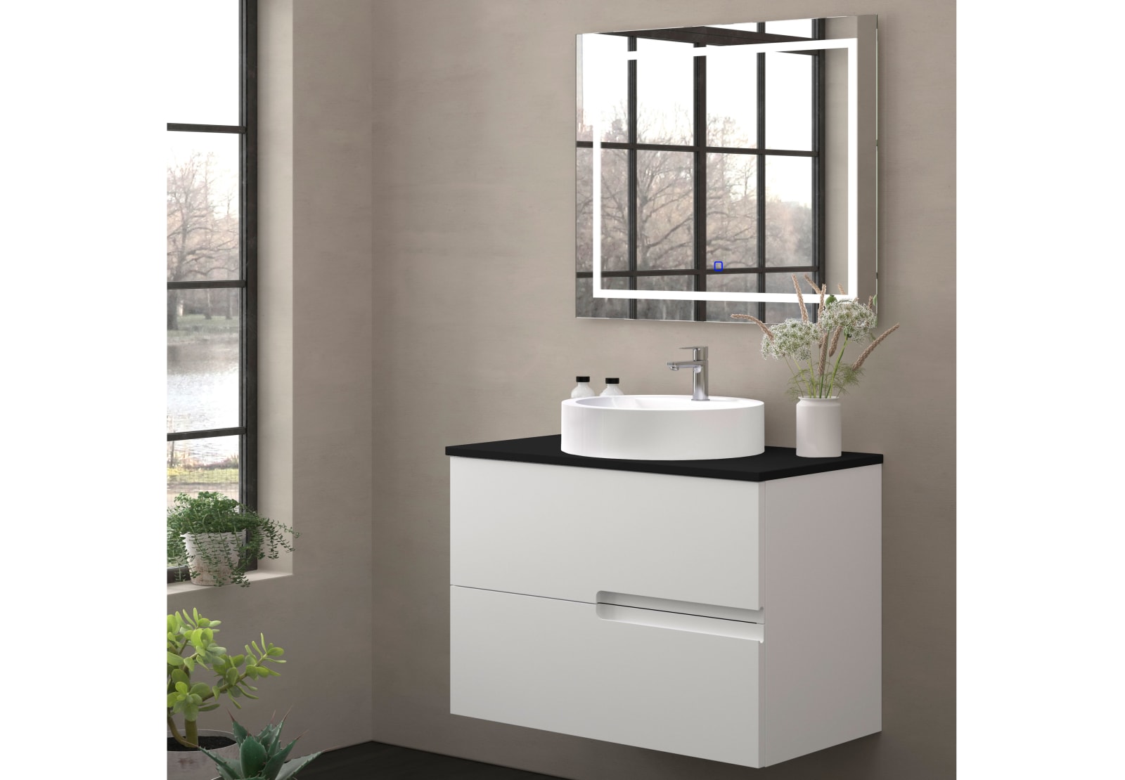 Mueble de baño con encimera piedra compactada negra Lia Bruntec colores principal 0