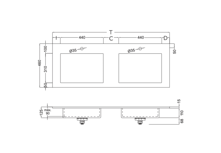 Lavabo encastrado Zen Coycama croquis 1