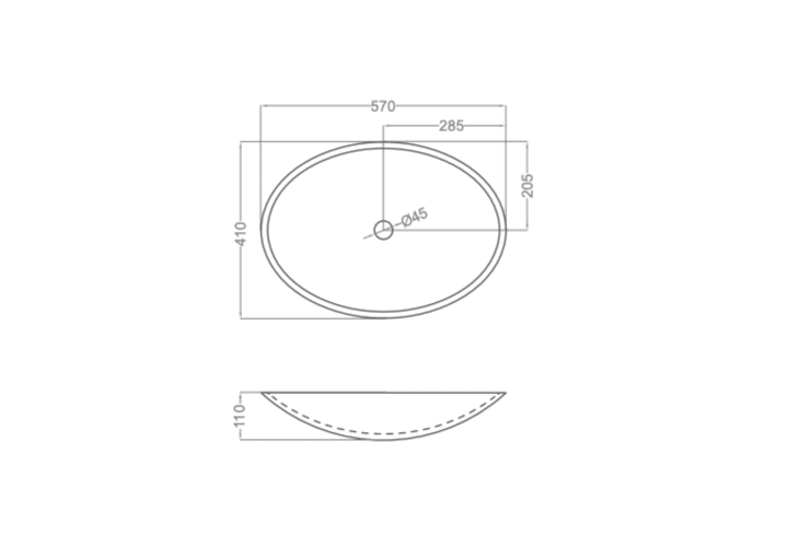 Lavabo sobre encimera Oval Coycama croquis 5