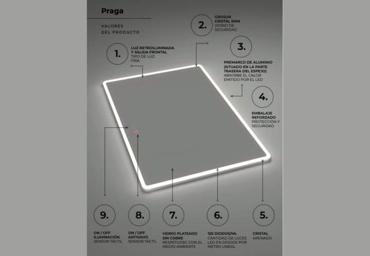 Espejo de baño con luz LED Praga Ledimex detalle 7