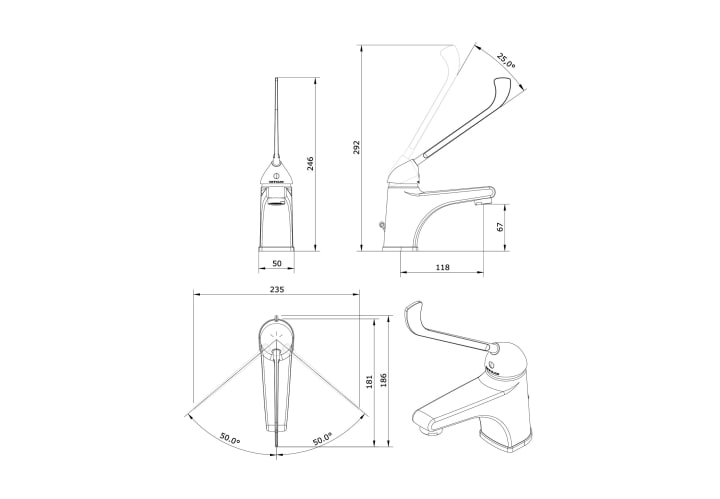 Grifo de lavabo PMR Easy Unisan Sanindusa croquis 1
