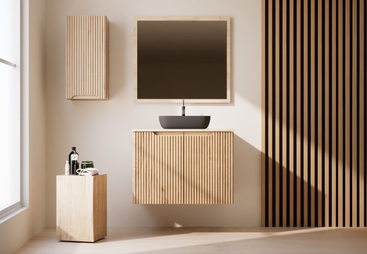 Mueble de Baño de madera maciza a Medida con encimera Alpes 14 Bruntec principal 1
