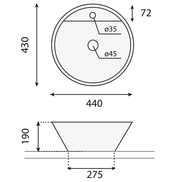 Lavabo sobre encimera Montpelier Bruntec croquis 2