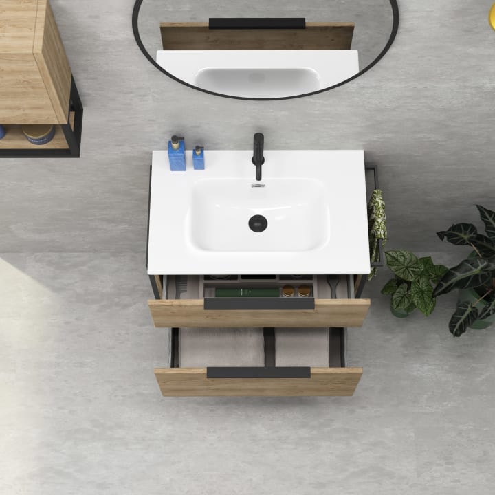 Conjunto mueble de baño fondo reducido 39cm Comet tirador cromo Coycama detalle 5