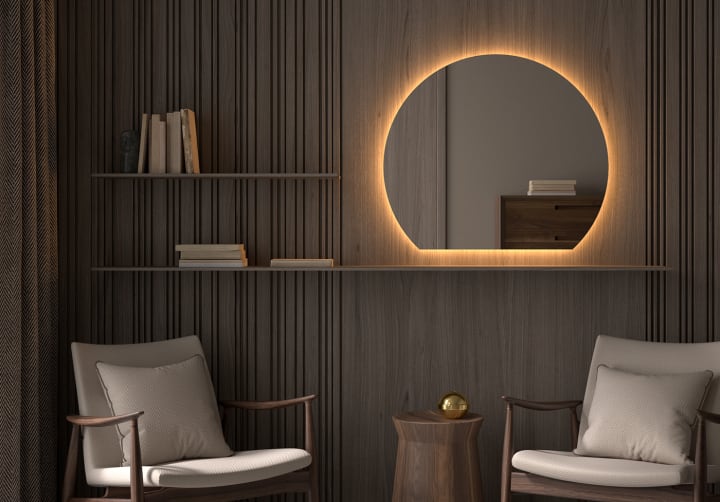 Espejo media luna con luz LED Zoni Bruntec ambiente 9