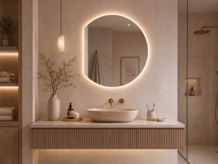 Espejo media luna con luz LED Zoni Bruntec detalle 5