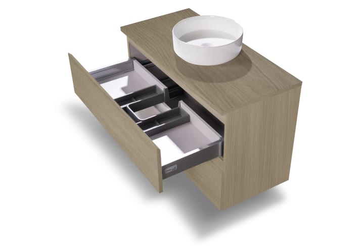 Mueble de baño MDF lacado con encimera de madera Vilma Bruntec detalle 23