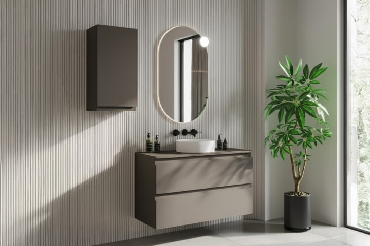 Mueble de baño MDF lacado con encimera de madera Vilma Bruntec principal 4