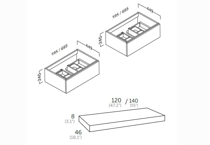 Mueble de baño con encimera de madera Landes Coycama croquis 6
