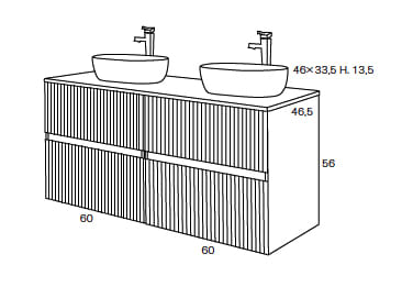 Conjunto mueble de baño con lavabo sobre encimera Etna Sanchís croquis 4