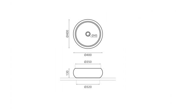 Lavabo sobre encimera Domed Bathco croquis 2