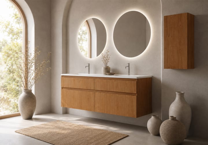 Conjunto de mueble de baño de madera maciza Alpes 7 Bruntec ambiente 4