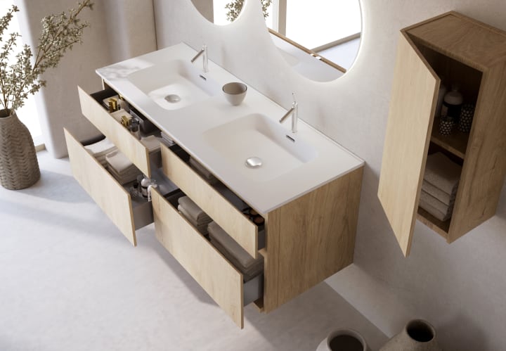 Conjunto de mueble de baño de madera maciza Alpes 7 Bruntec detalle 2