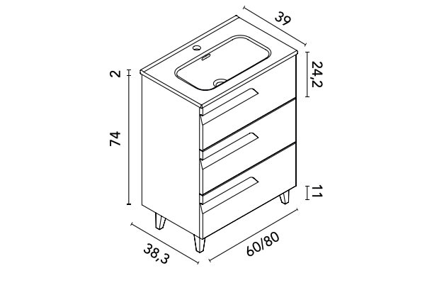 Conjunto mueble de baño fondo reducido 39 cm Vitale Royo croquis 11
