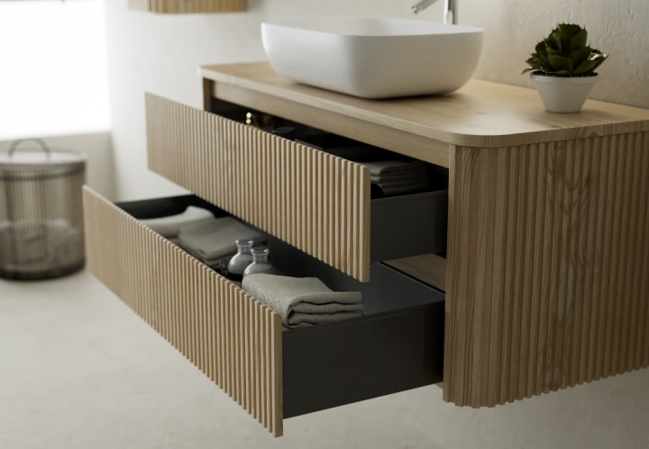 Mueble de baño con encimera de madera maciza Baviera Bruntec detalle 7