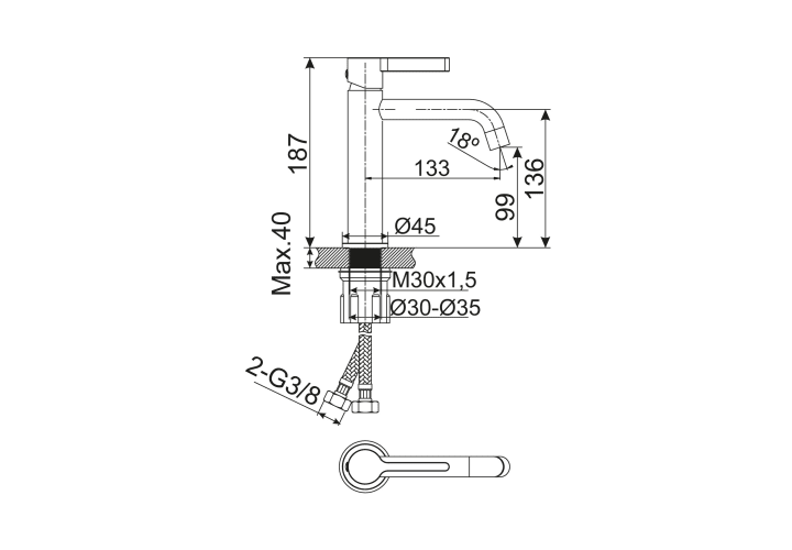 Grifo de lavabo Bambú de Lluvibath croquis 5