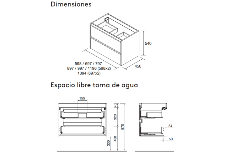 Mueble de baño con encimera de madera Noja Salgar croquis 21