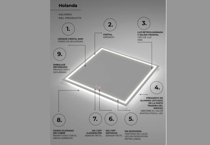 Espejo de baño con luz LED Holanda Ledimex detalle 7
