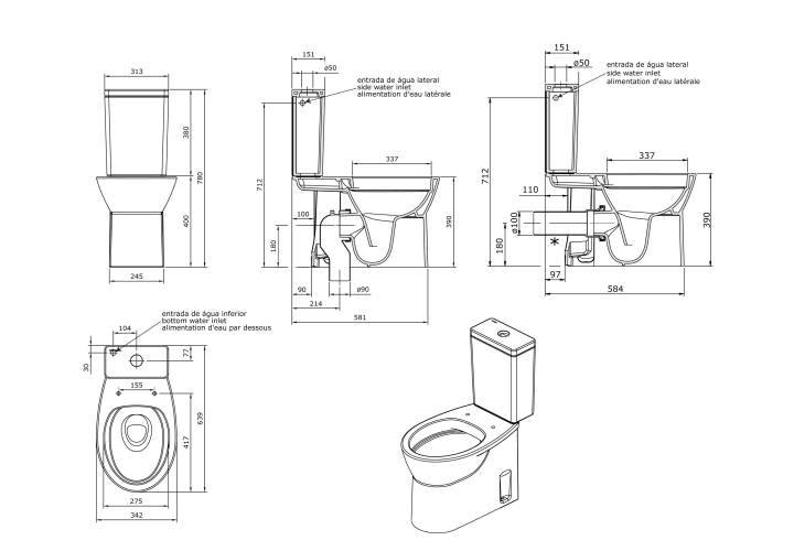 Inodoro completo Easy Unisan Sanindusa croquis 5