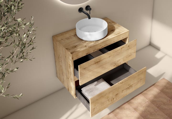 Mueble de baño con encimera de madera Roma Bruntec detalle 14