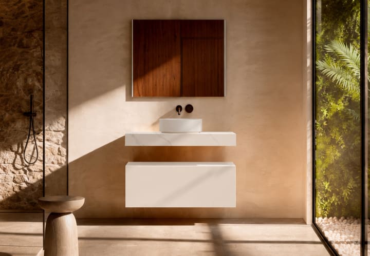 Mueble de baño con encimera HPL resina 10 cm acabado marmoleado Cala con cajonera Nomad Visobath principal 4