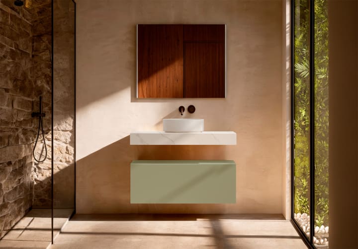 Mueble de baño con encimera HPL resina 10 cm acabado marmoleado Cala con cajonera Nomad Visobath principal 6