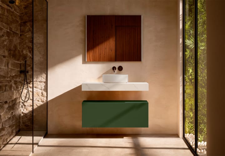 Mueble de baño con encimera HPL resina 10 cm acabado marmoleado Cala con cajonera Nomad Visobath principal 10