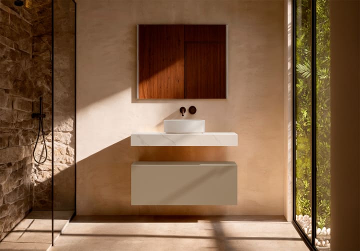 Mueble de baño con encimera HPL resina 10 cm acabado marmoleado Cala con cajonera Nomad Visobath principal 8