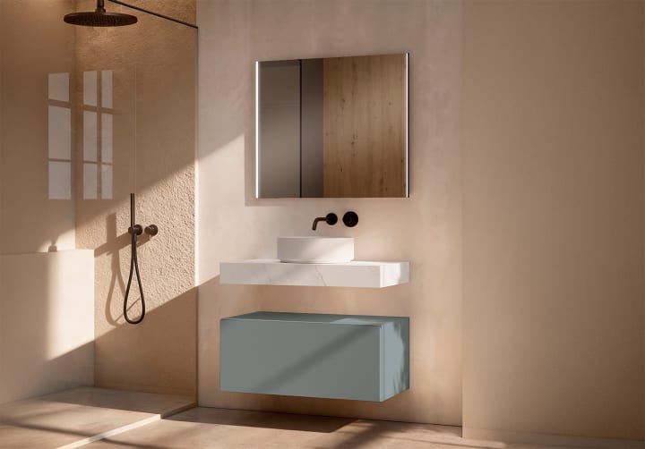 Mueble de baño con encimera HPL resina 10 cm acabado marmoleado Cala con cajonera Nomad Visobath principal 7