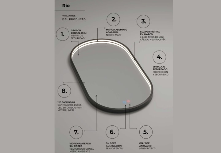 Espejo de baño con luz LED Río Ledimex detalle 4