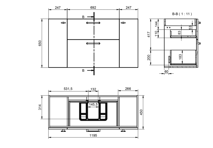 Conjunto mueble de baño Verso Viso croquis 14