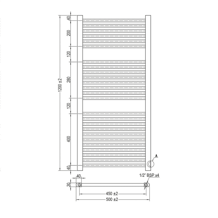 Radiador toallero de baño City Oxen croquis 1