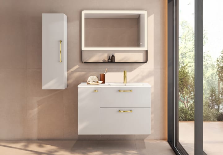 Conjunto mueble de baño suspendido con lavabo Flat Verso Viso principal 2