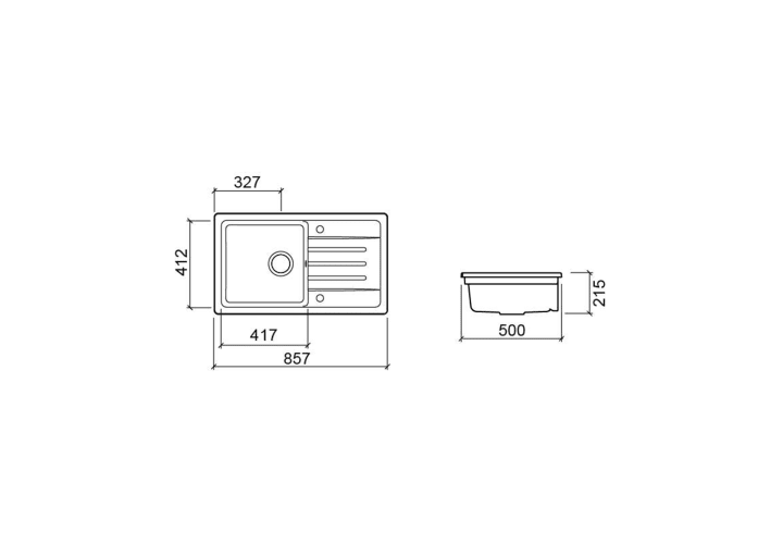 Fregadero de cocina Reno XS de Unisan Sanindusa croquis 2