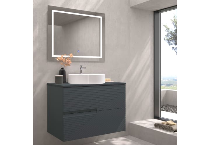 Mueble de baño con encimera piedra compactada mismo color Limo de Bruntec principal 4