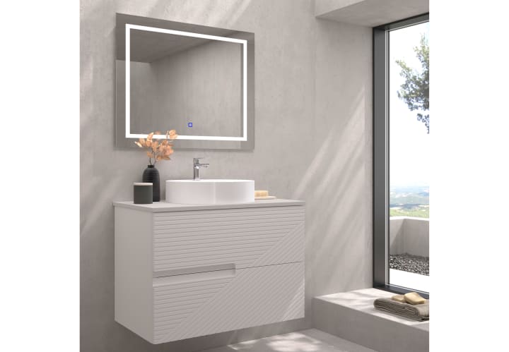 Mueble de baño con encimera piedra compactada mismo color Limo de Bruntec principal 6