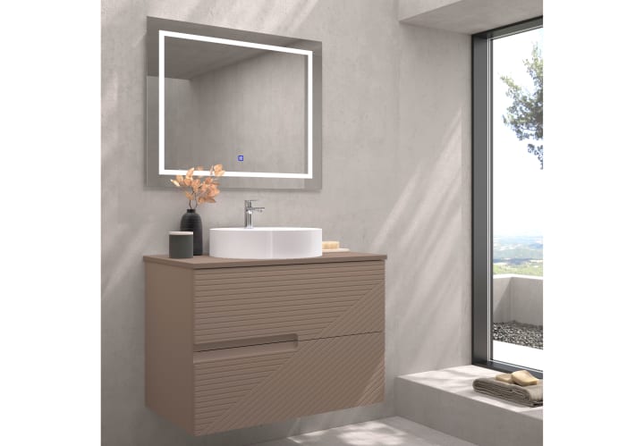 Mueble de baño con encimera piedra compactada mismo color Limo de Bruntec principal 9