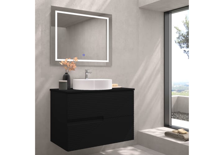 Mueble de baño con encimera piedra compactada mismo color Limo de Bruntec principal 3