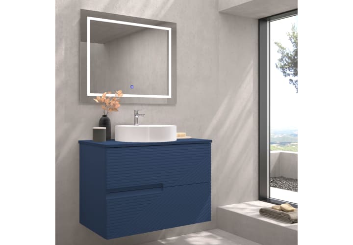 Mueble de baño con encimera piedra compactada mismo color Limo de Bruntec principal 2