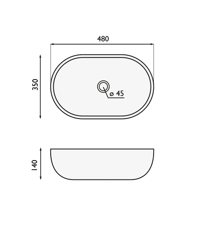 Lavabo sobre encimera Castilla Bruntec croquis 3
