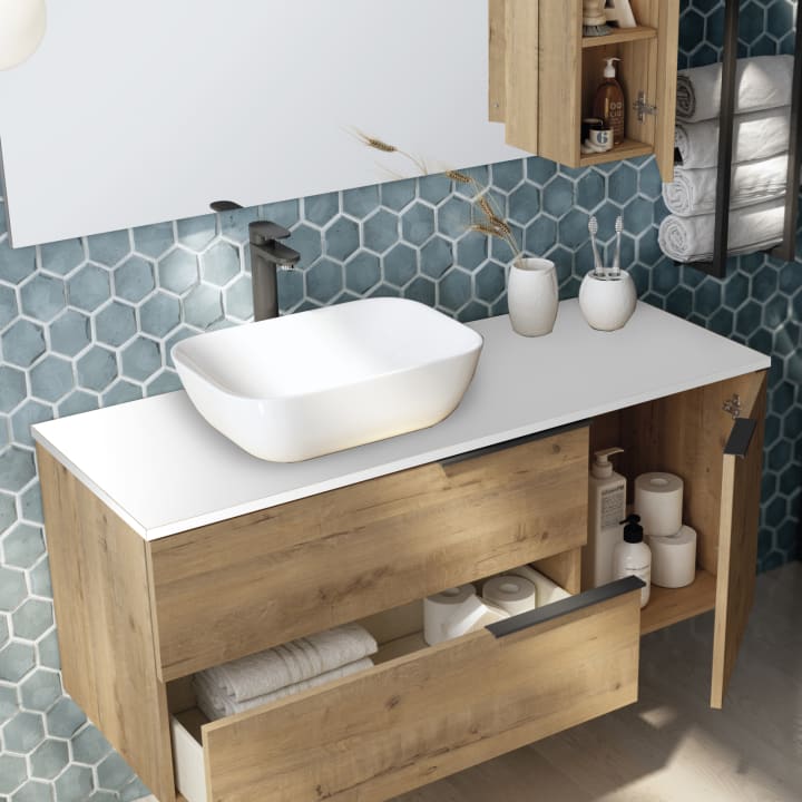 Mueble de baño con encimera de Solid Surface Coban Bruntec detalle 1